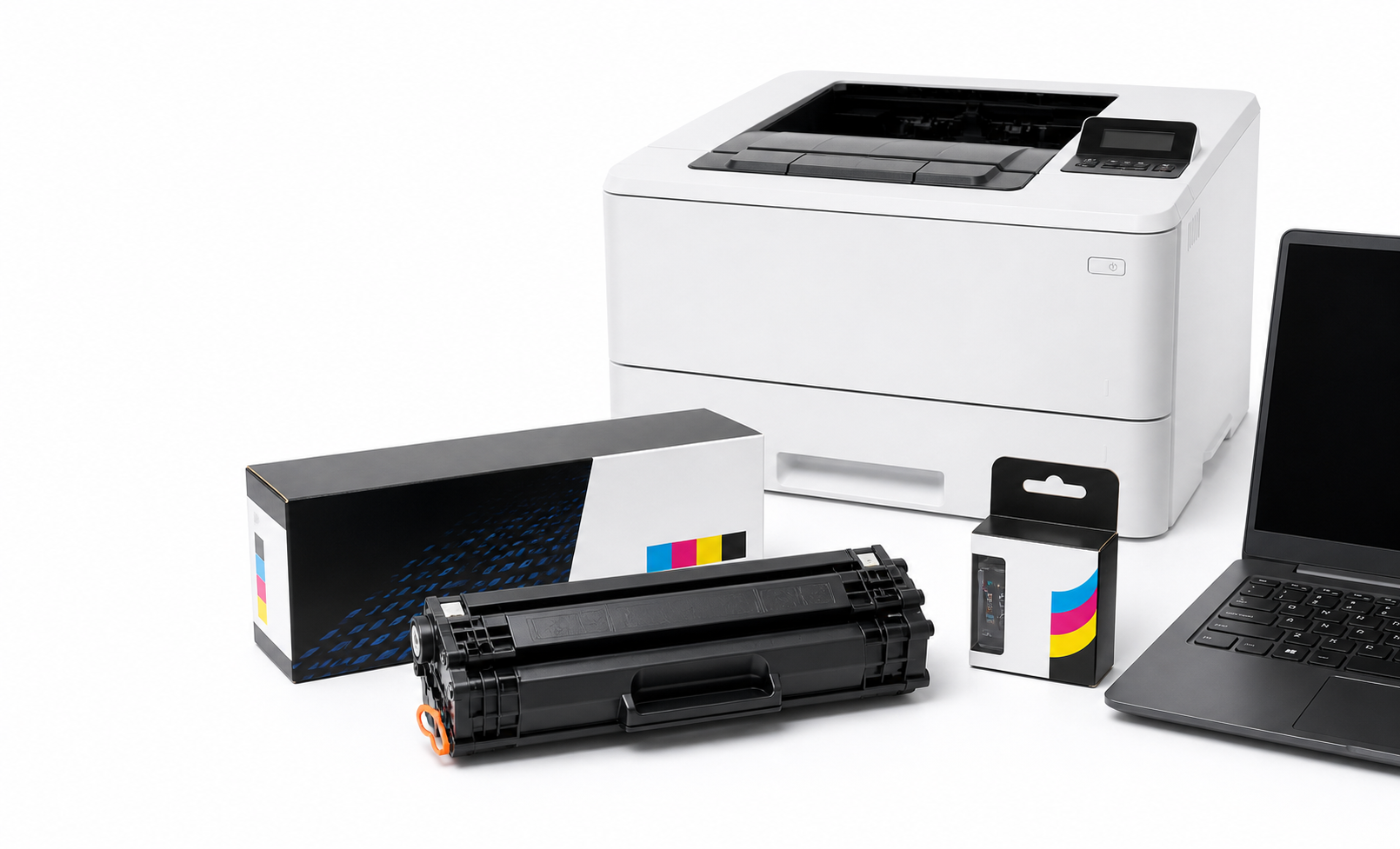 Printer, toner cartridges and business laptop available from Guabana